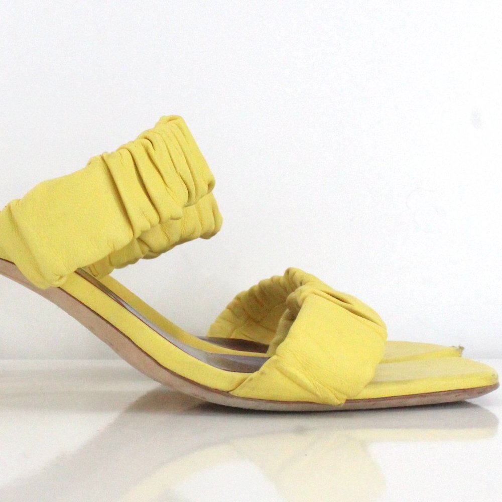 STAUD Frankie Ruched Leather Heeled Sandals Mules Wallflower Yellow EU 40 US 10 - Picture 7 of 15